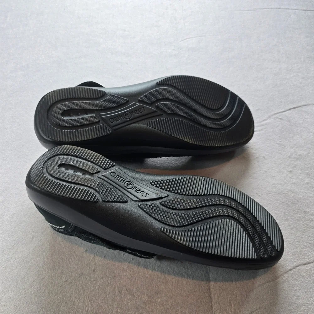 Orthofeet 863 Womens Black Leather Mary Jane Shoes Wide Width Size 10 D Comfort